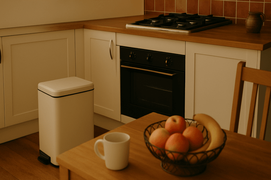Cosy UK kitchen setting showing practical ways to reduce household waste